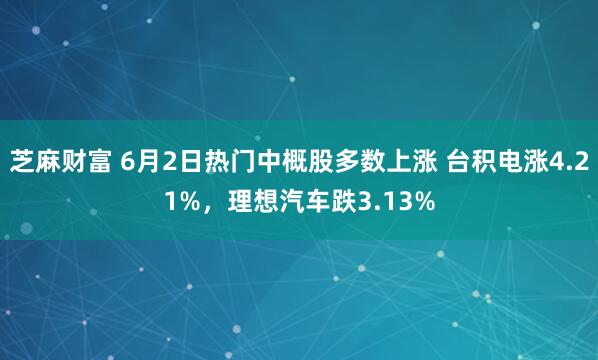 芝麻财富 6月2日热门中概股多数上涨 台积电涨4.21%，理想汽车跌3.13%