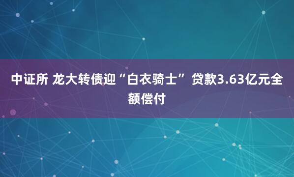 中证所 龙大转债迎“白衣骑士” 贷款3.63亿元全额偿付